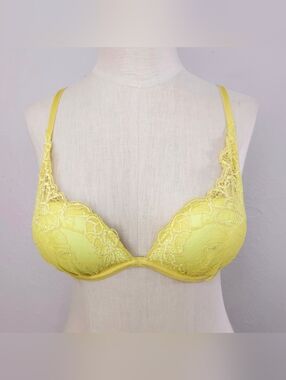 Victoria's Secret Plunge Bra 34B Yellow Lace Convertible